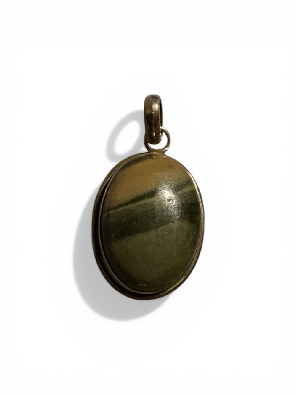 Jasper Olive Green Oval Stone Vintage Pendant 925 Silver